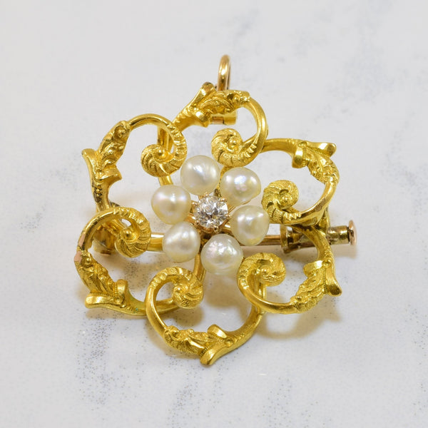 Art Nouveau Pearl & Diamond Convertible Brooch/Pendant | 1.50ctw, 0.07ct |