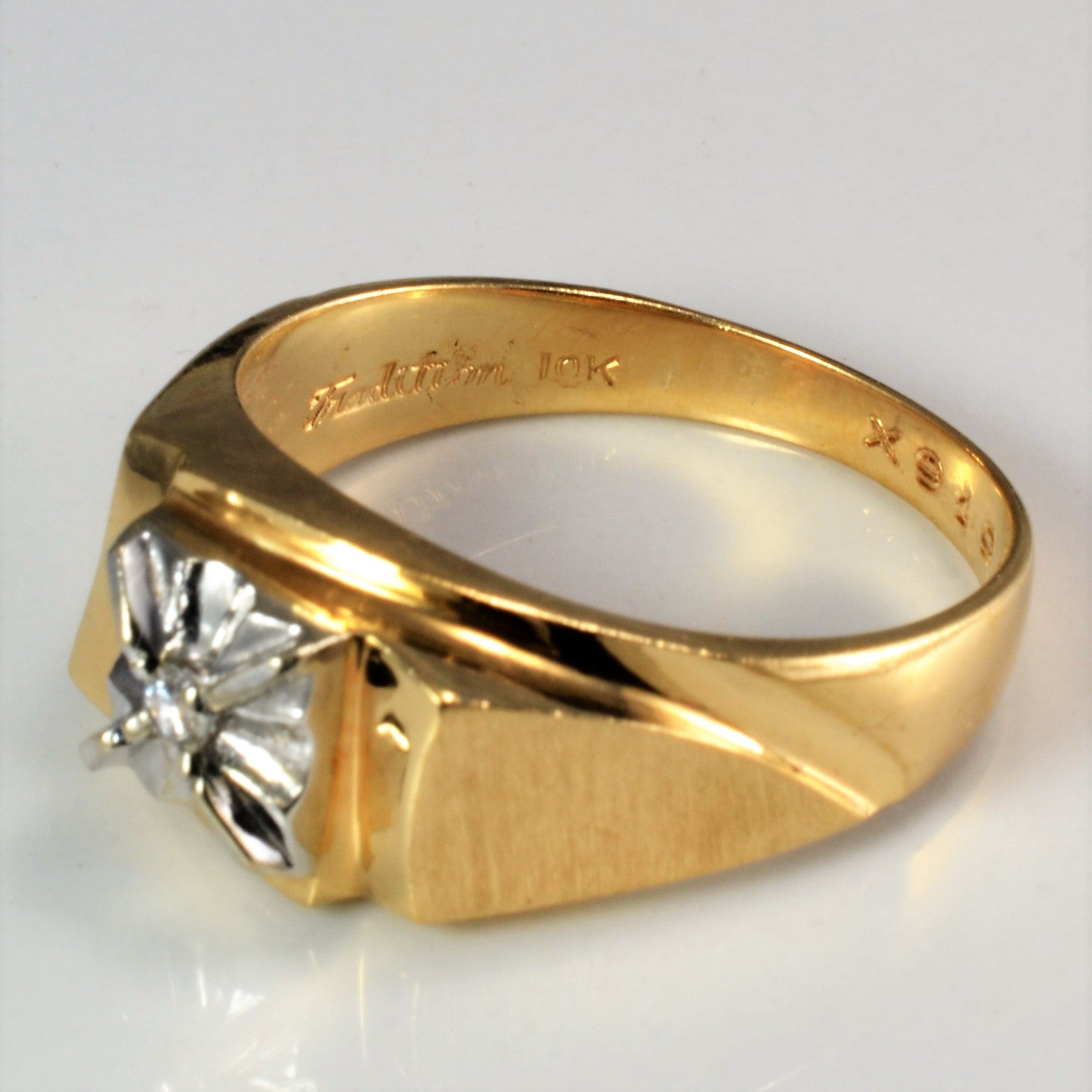 Solitaire Diamond Men's Two Tone Gold Ring | 0.04 ct, SZ 9.5 |