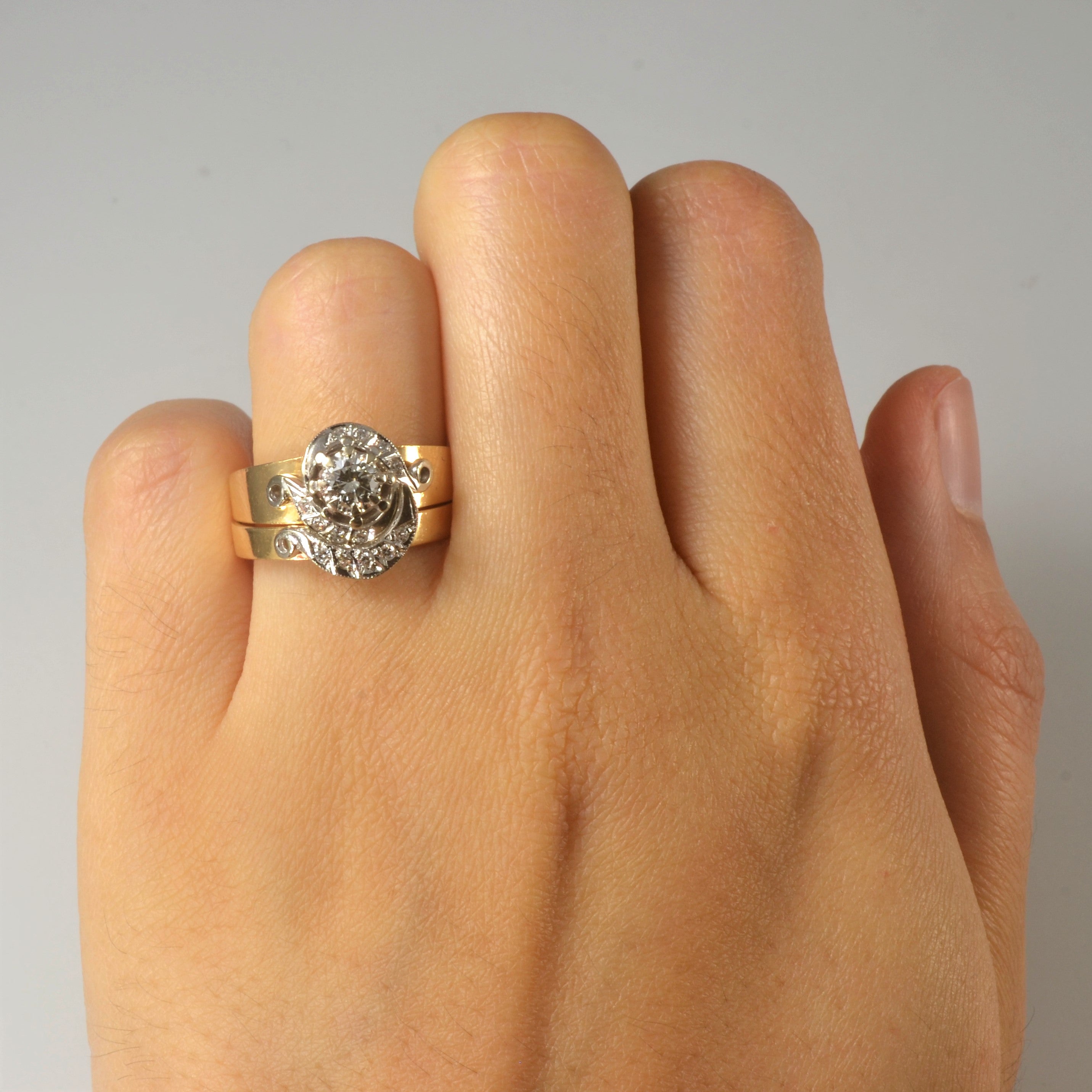 Ensemble de mariage unique en diamants torsadés | 0,40 ct | Taille 7,5 | 