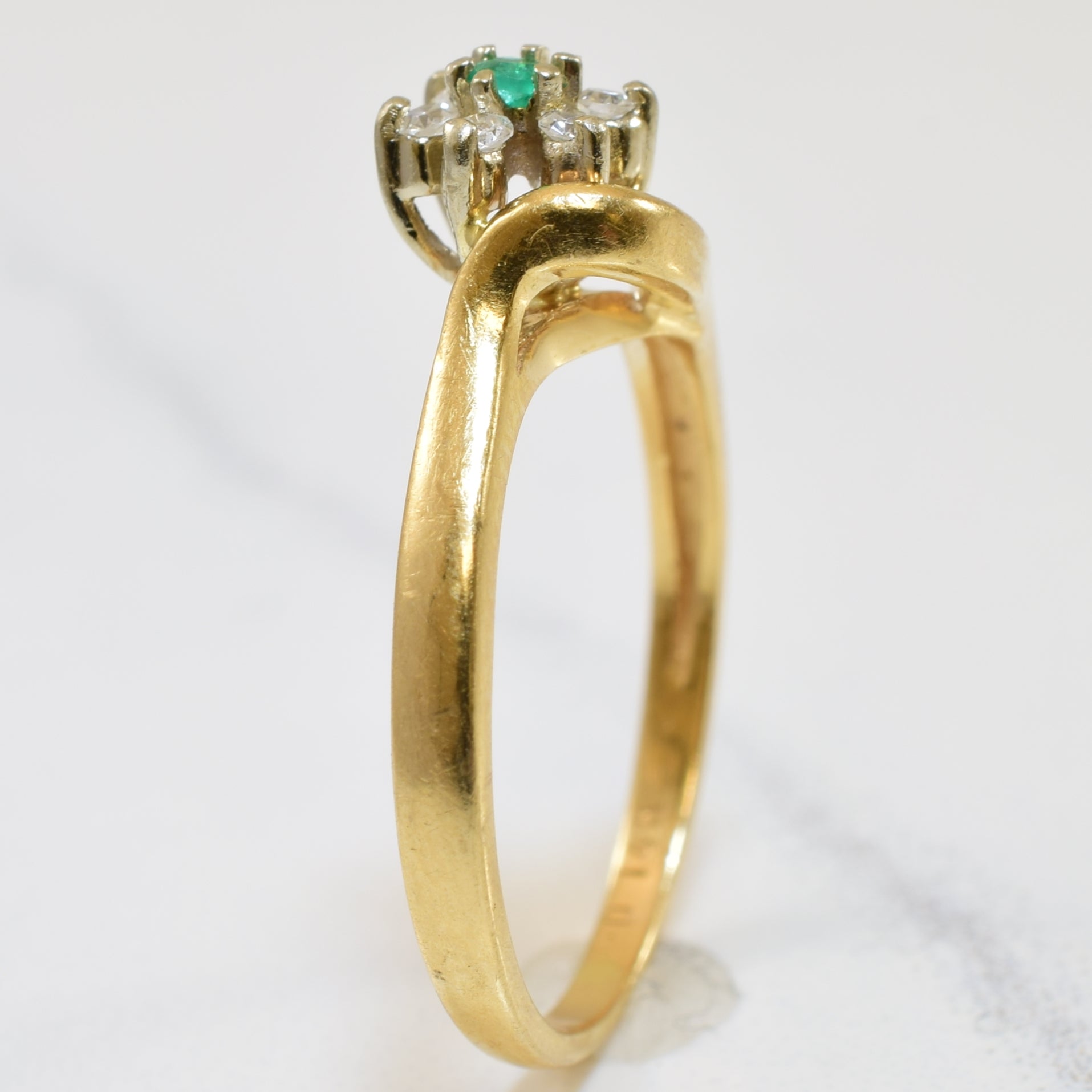 Emerald & Diamond Bypass Ring | 0.08ctw, 0.03ct | SZ 4.5 |