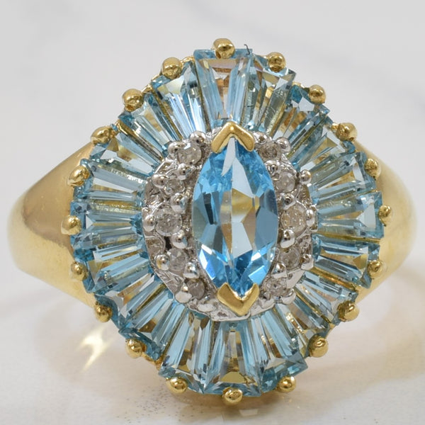 Blue Topaz & Diamond Cocktail Ring | 1.50ctw, 0.04ctw | SZ 6.5 |