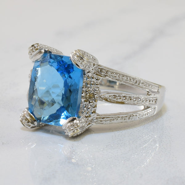 Blue Topaz & Diamond Cocktail Ring | 3.50ct, 0.01ctw | SZ 6.75 |
