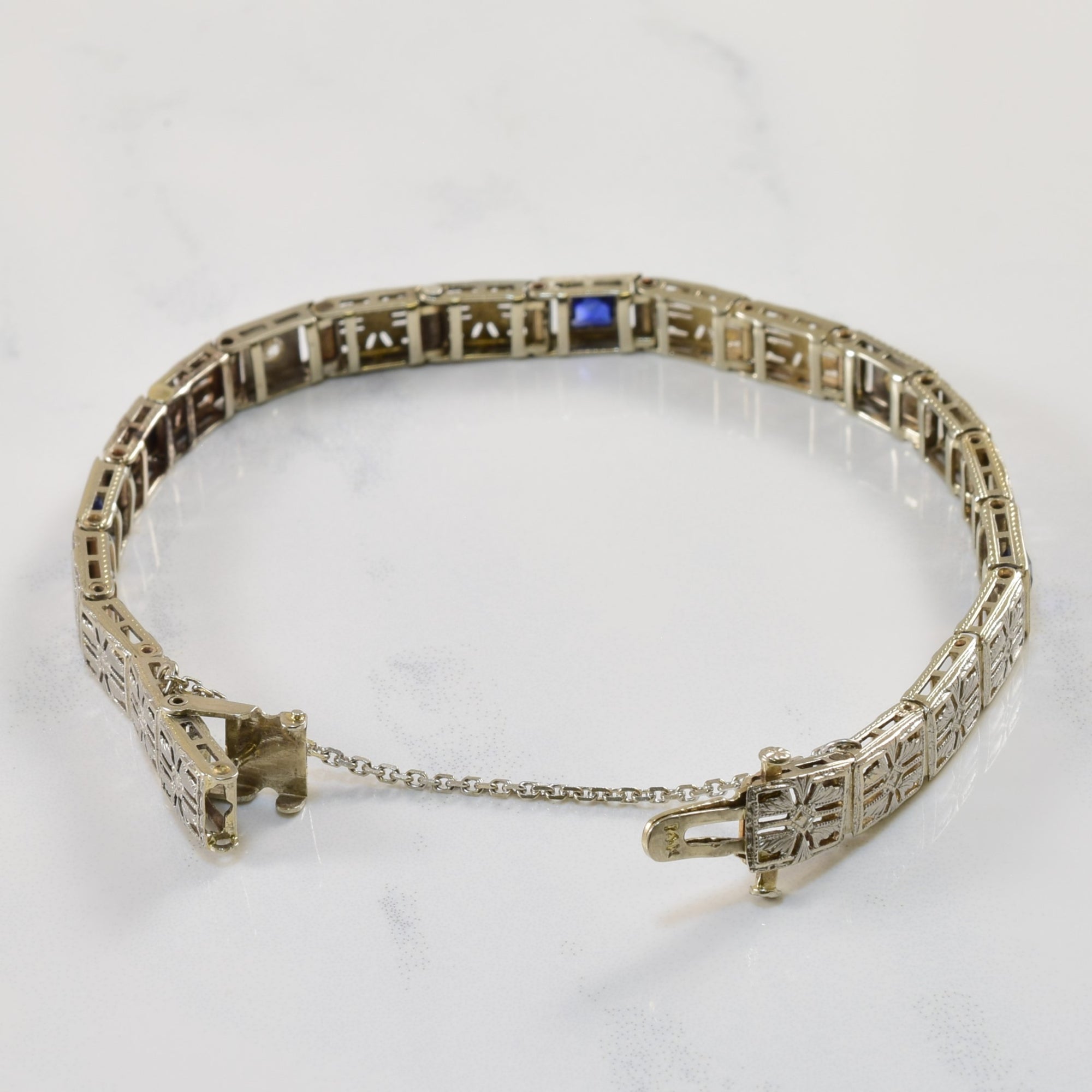 Art Deco Diamond & Synthetic Sapphire Bracelet | 0.75ctw, 0.08ctw | 7.5