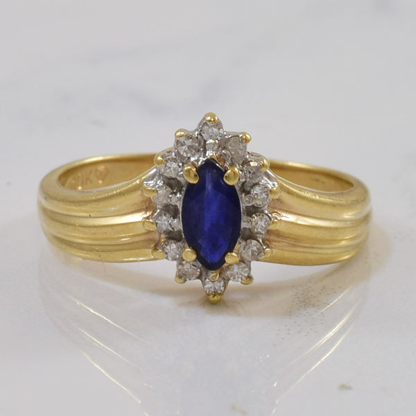 Blue Sapphire & Diamond Chevron Ring | 0.19ct, 0.14ctw | SZ 5.75 |