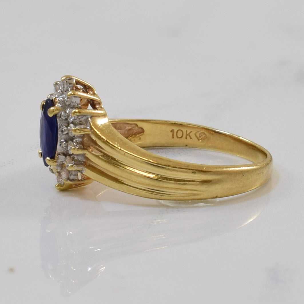 Blue Sapphire & Diamond Chevron Ring | 0.19ct, 0.14ctw | SZ 5.75 |