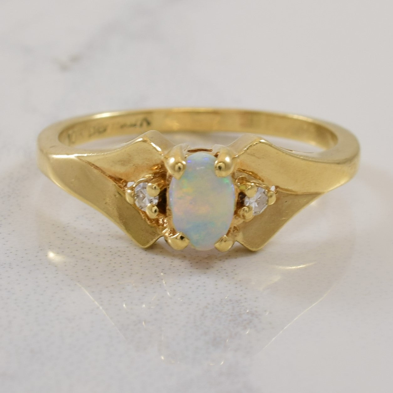 Tapered Opal & Diamond Ring | 0.19ct, 0.03ctw | SZ 6.25 |