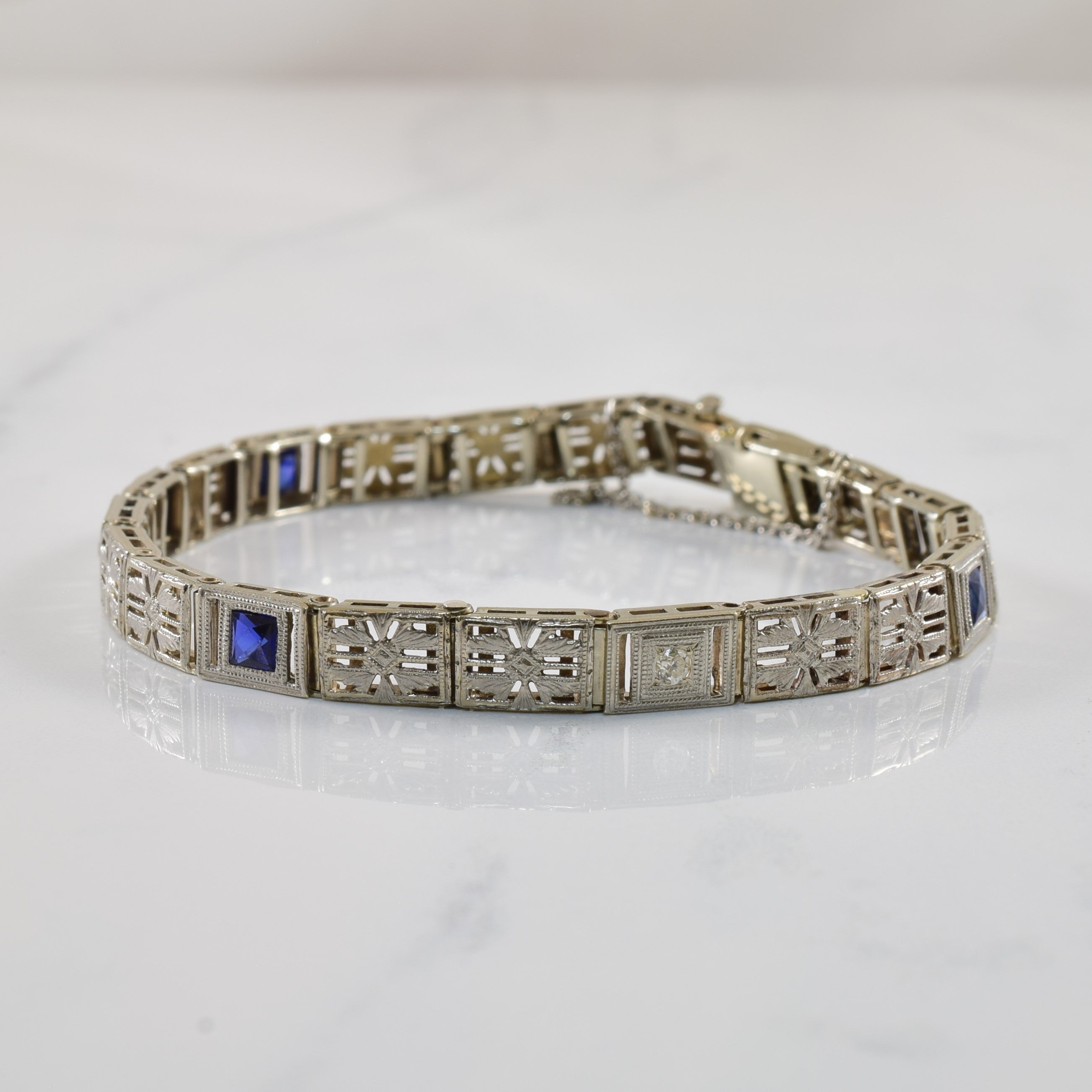 Art Deco Diamond & Synthetic Sapphire Bracelet | 0.75ctw, 0.08ctw | 7.5" |