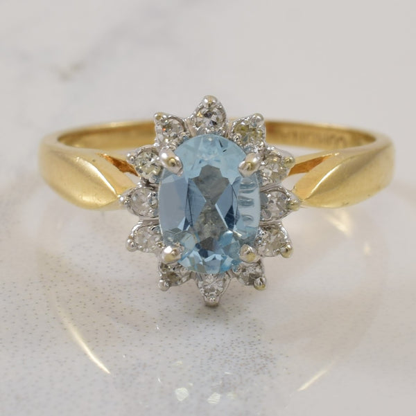Aquamarine & Diamond Halo Ring | 0.75ct, 0.12ctw | SZ 6.75 |