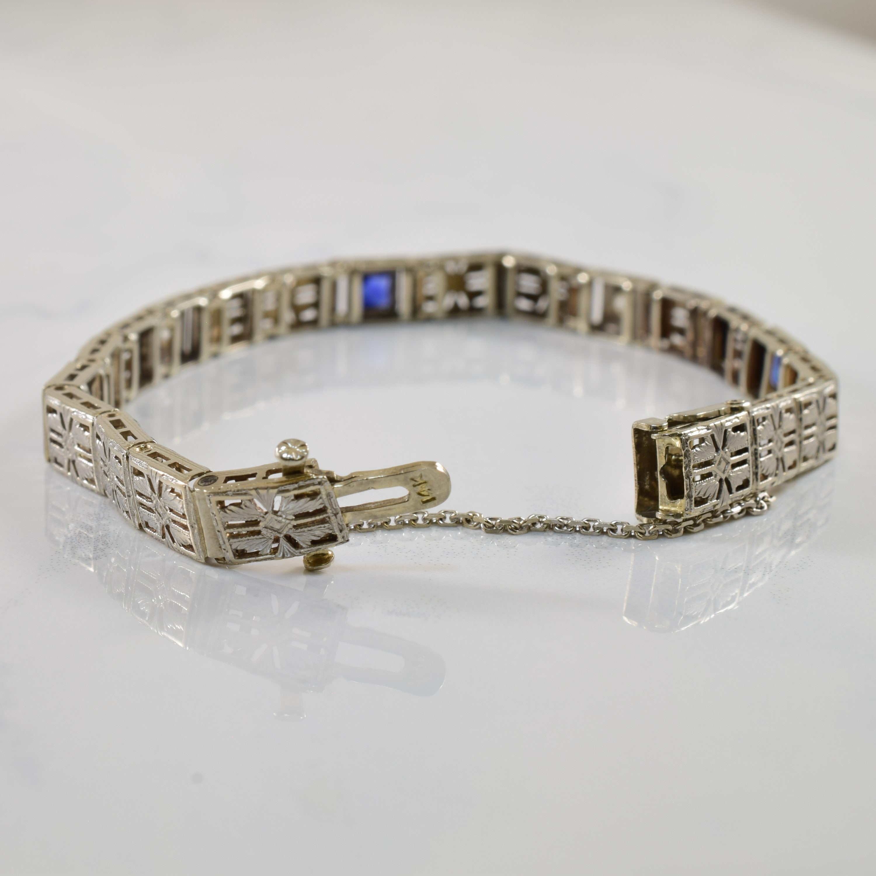 Art Deco Diamond & Synthetic Sapphire Bracelet | 0.75ctw, 0.08ctw | 7.5" |