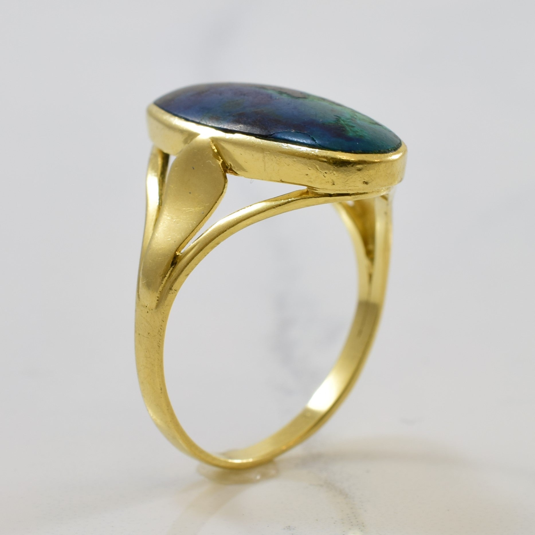 Oval Azurite Malachite Cocktail Ring | 7.20ct | SZ 8.5 |