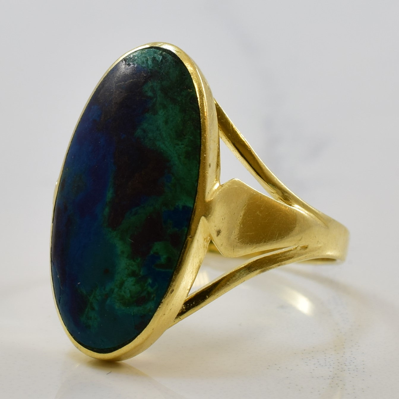 Oval Azurite Malachite Cocktail Ring | 7.20ct | SZ 8.5 |