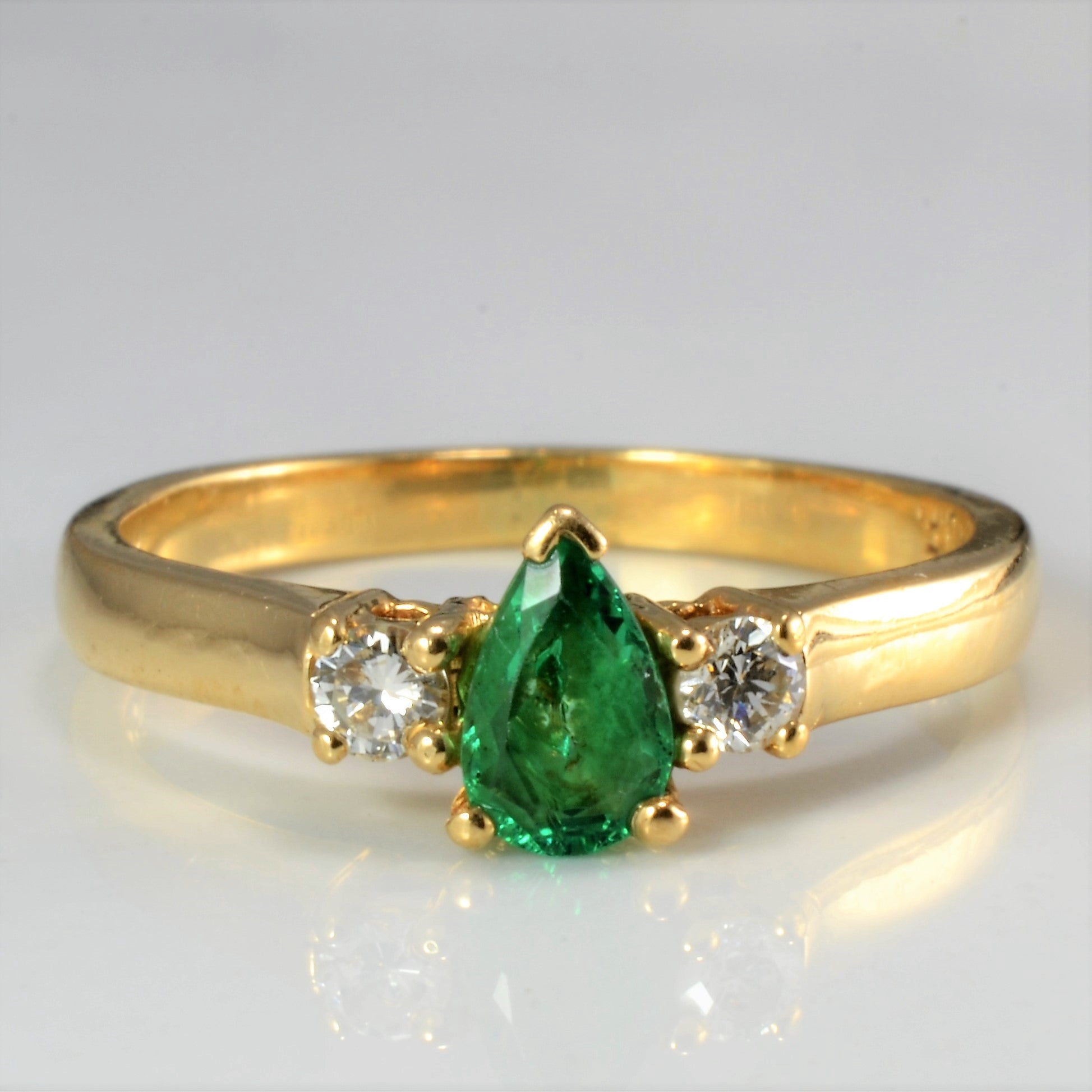 Three Stone Diamond & Emerald Ring | 0.10 ctw, SZ 5.25 |