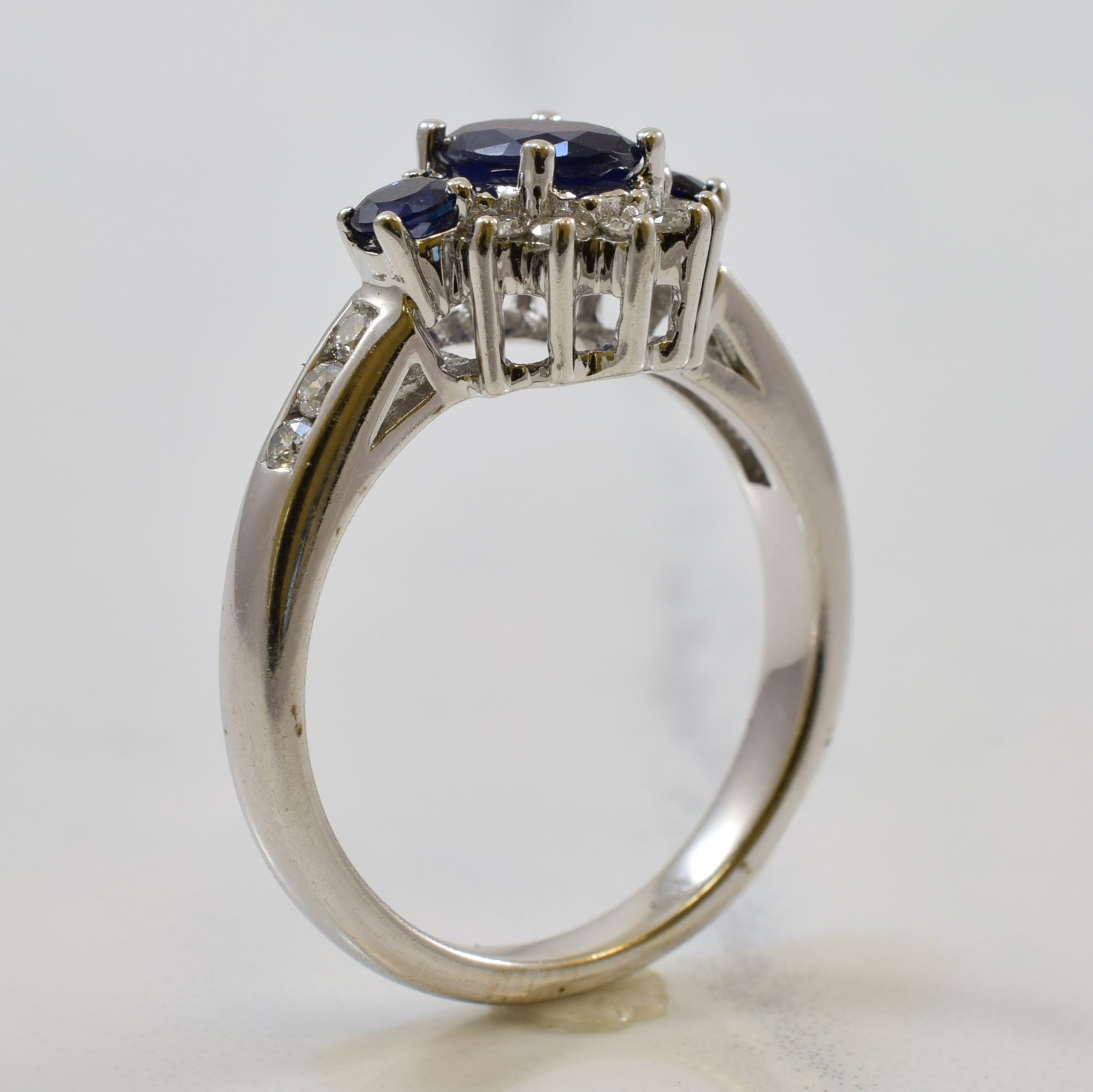 Three Stone Sapphire & Diamond Ring | 0.90ctw, 0.32ctw | SZ 6.25 |