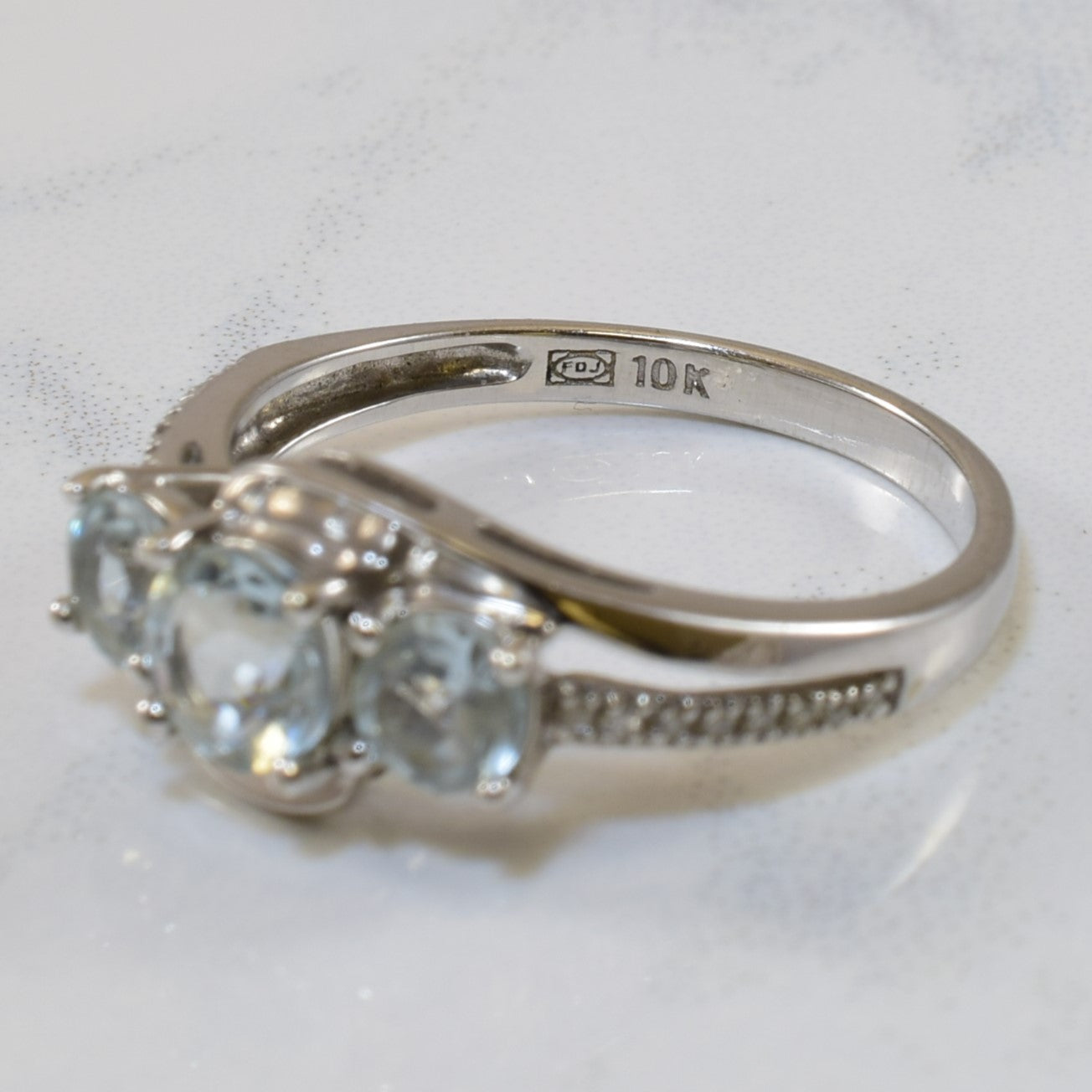 Three Stone Aquamarine & Diamond Bypass Ring | 0.90ctw, 0.06ctw | SZ 6.5 |