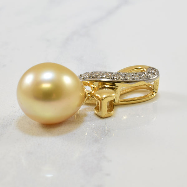 Golden Pearl & Diamond Drop Pendant | 11.00ct, 0.10ctw |