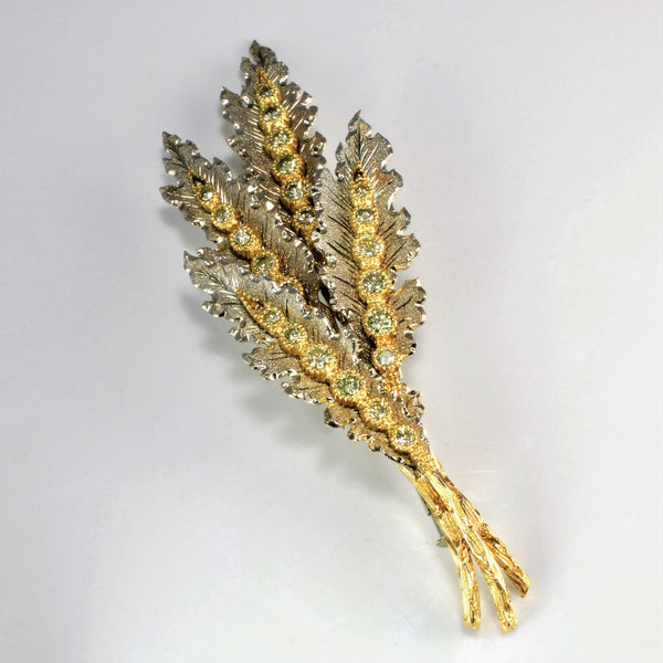 Leaf Design Two Tone Gold Diamond Brooch | 1.20 ctw |