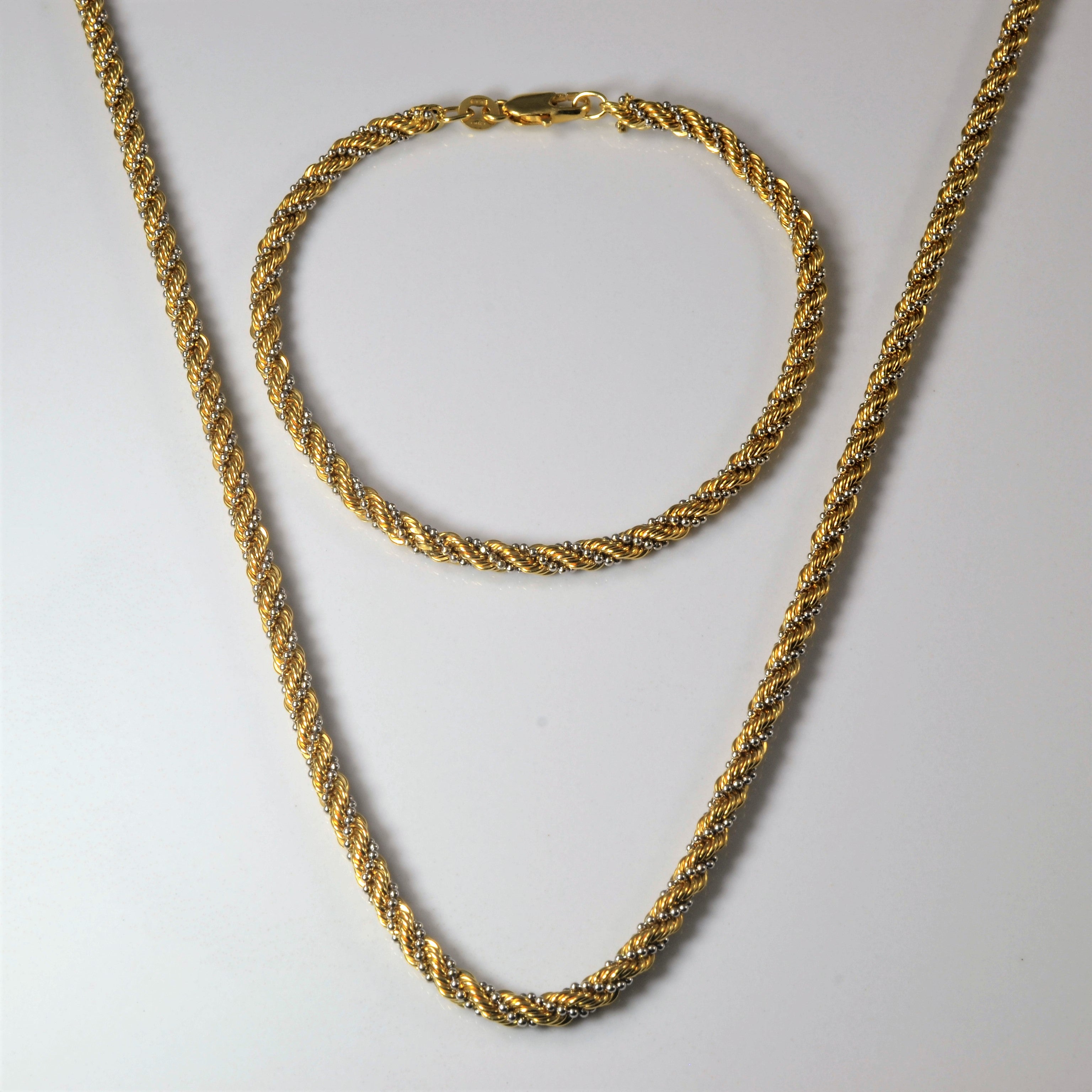 18k Two Tone Gold Rope Chain Necklace & Matching Bracelet | 23.5"| 7.5"|