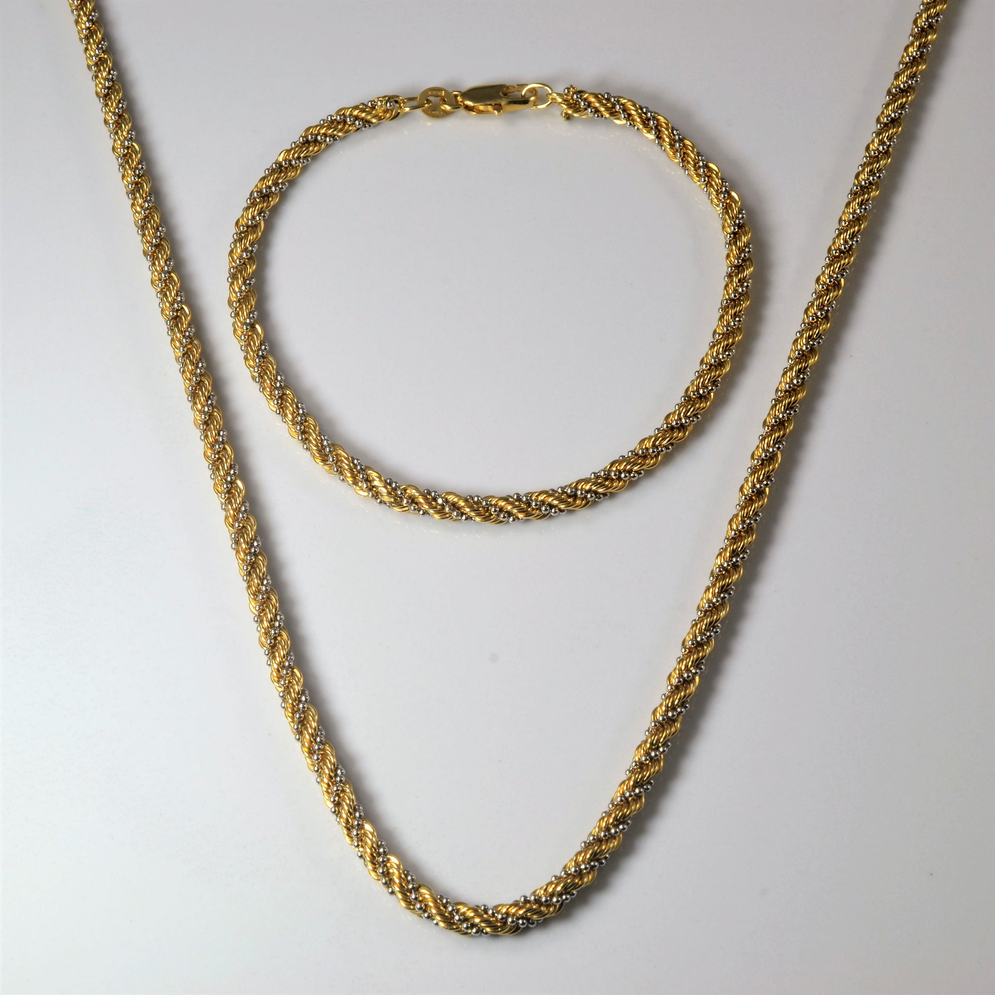 18k Two Tone Gold Rope Chain Necklace & Matching Bracelet | 23.5