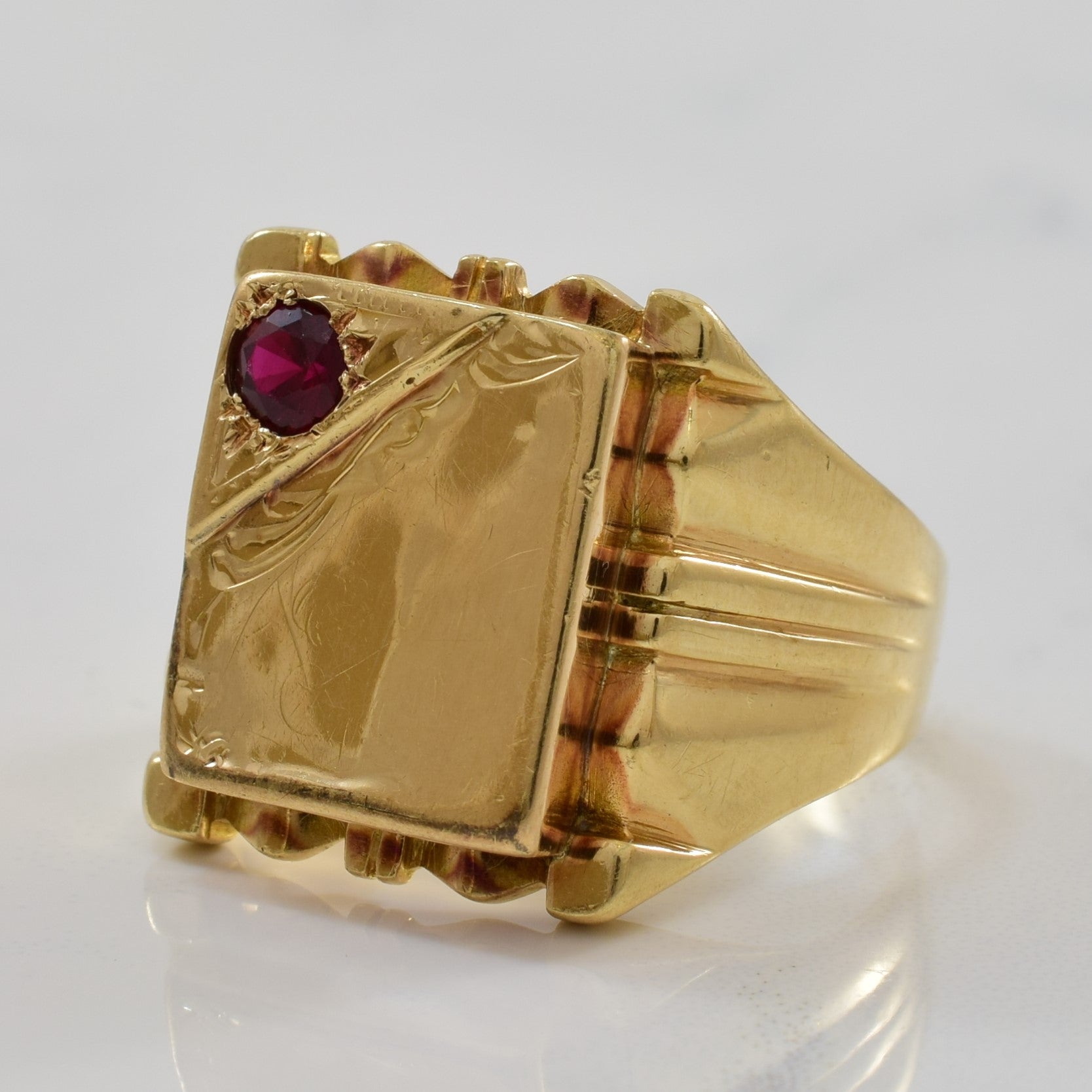 Synthetic Ruby Signet Ring | 0.18ct | SZ 7.75 |
