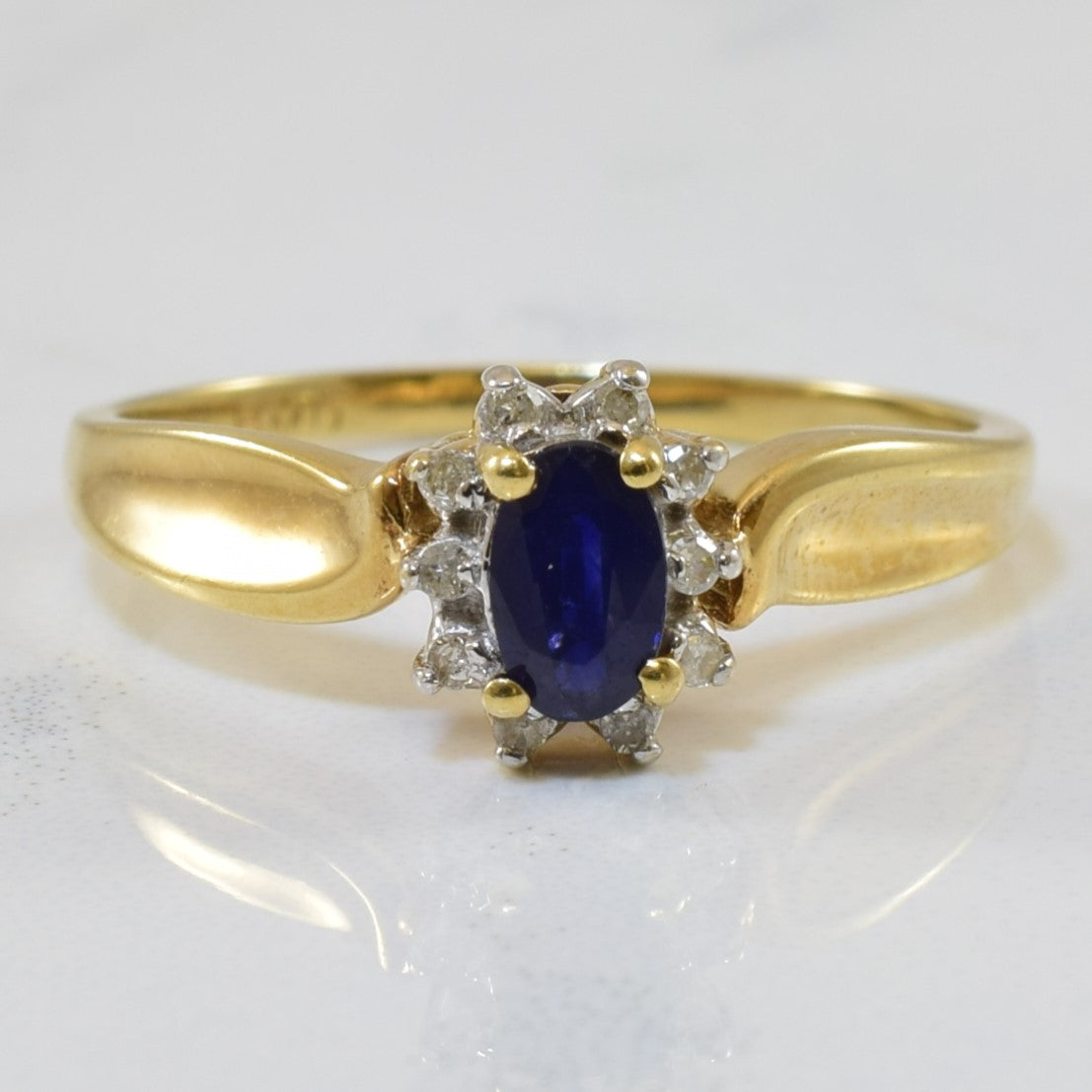 Blue Sapphire & Diamond Halo Ring | 0.38ct, 0.04ctw | SZ 6.5 |