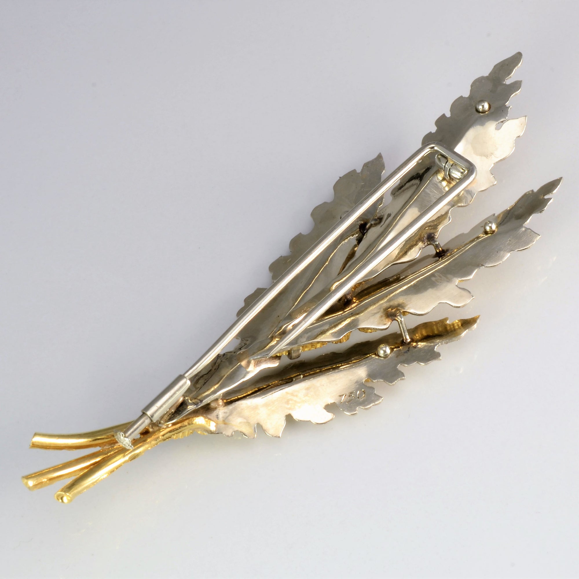 Leaf Design Two Tone Gold Diamond Brooch | 1.20 ctw |