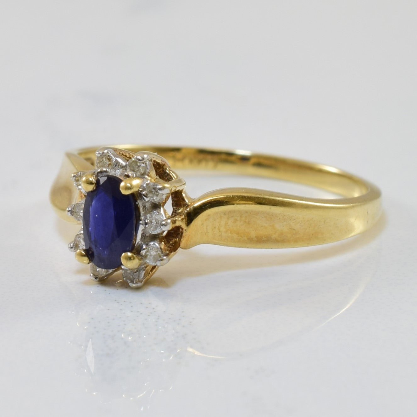 Blue Sapphire & Diamond Halo Ring | 0.38ct, 0.04ctw | SZ 6.5 |