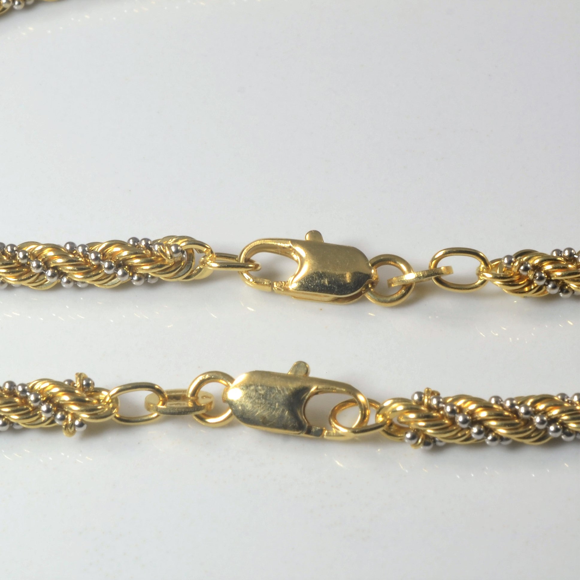18k Two Tone Gold Rope Chain Necklace & Matching Bracelet | 23.5