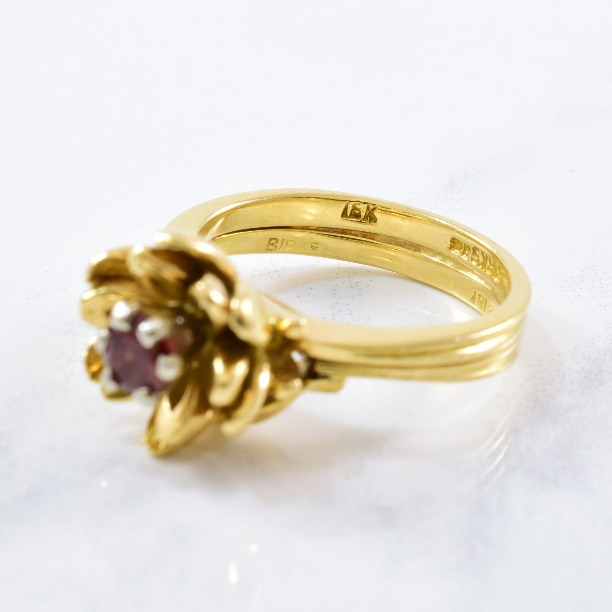 'Birks' Floral Garnet Ring Circa 1950s | 0.20ct | SZ 4.75 |