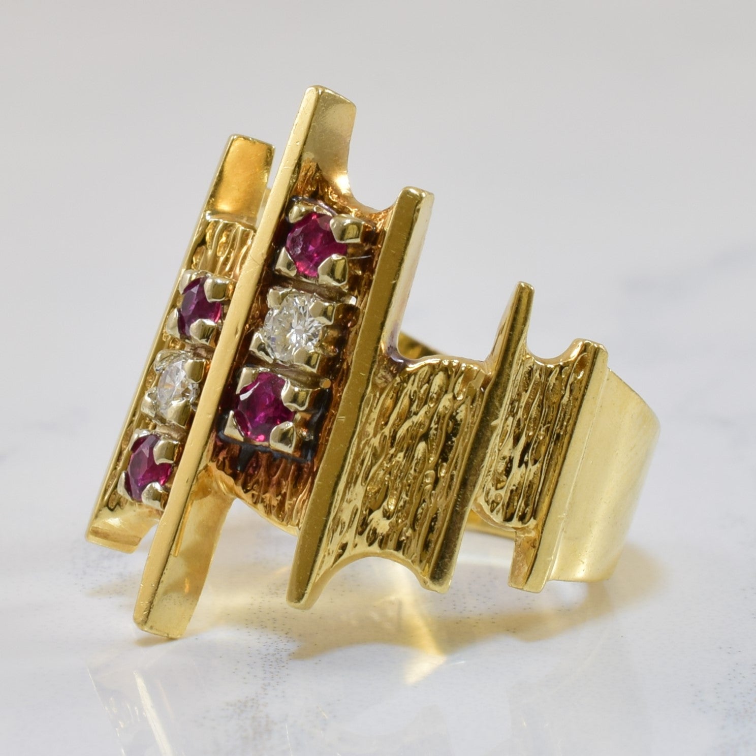 Textured Ruby & Diamond Cocktail Ring | 0.34ctw, 0.14ctw | SZ 7 |