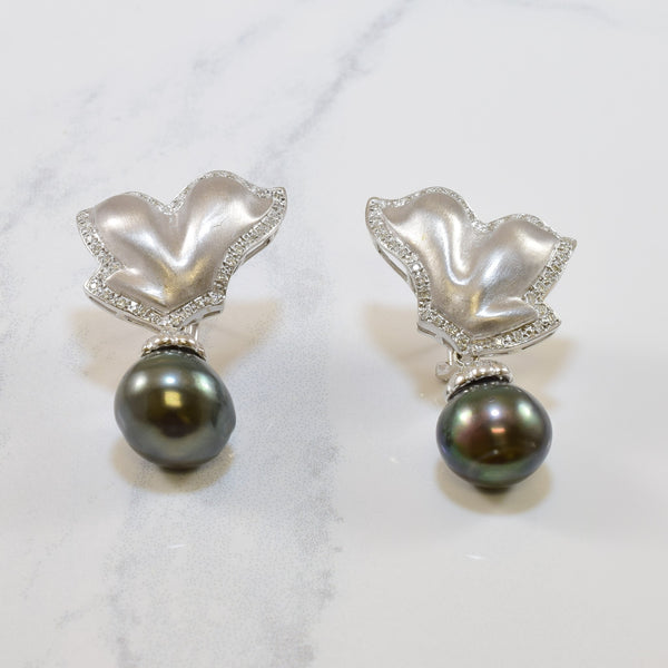 Tahitian Pearl & Diamond Drop Earrings | 28.00ct, 0.26ctw |