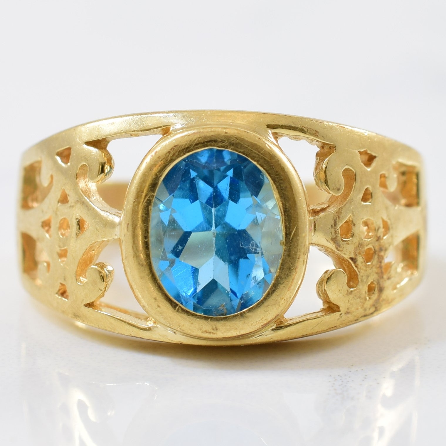 Oval Cut Blue Topaz Filigree Ring | 1.76ct | SZ 6.25 |