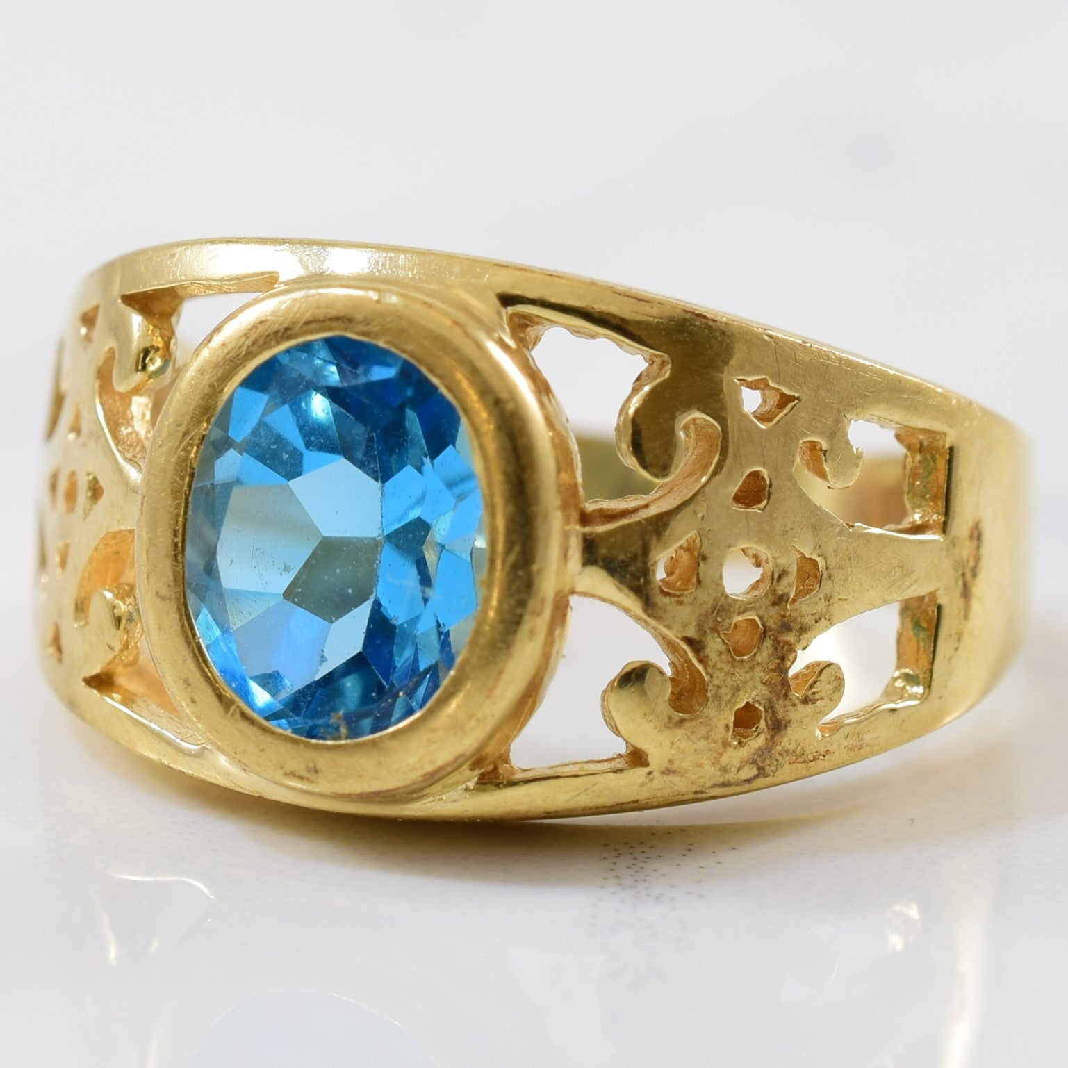 Oval Cut Blue Topaz Filigree Ring | 1.76ct | SZ 6.25 |