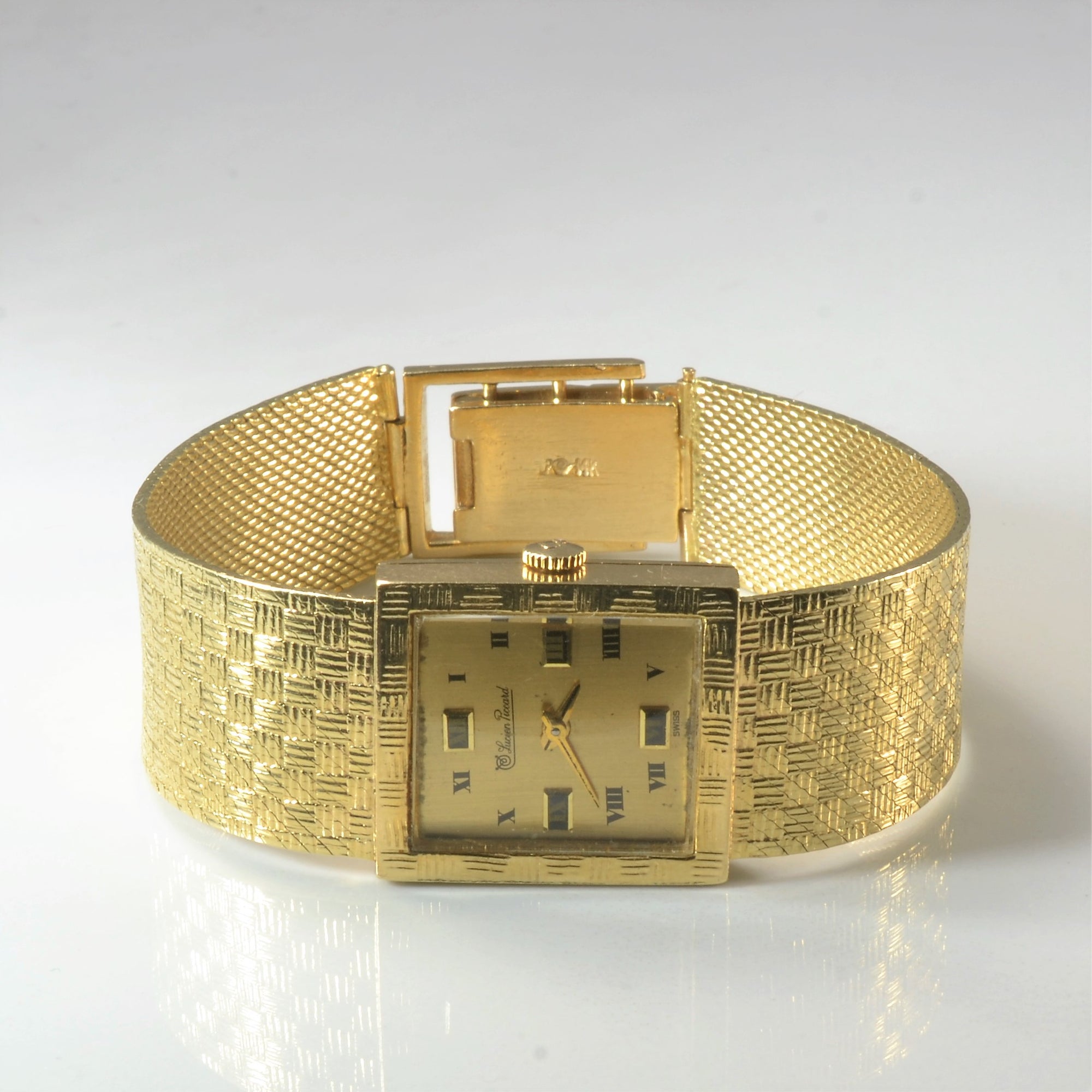 'Lucien Piccard' Square Dial Gold Watch | 7