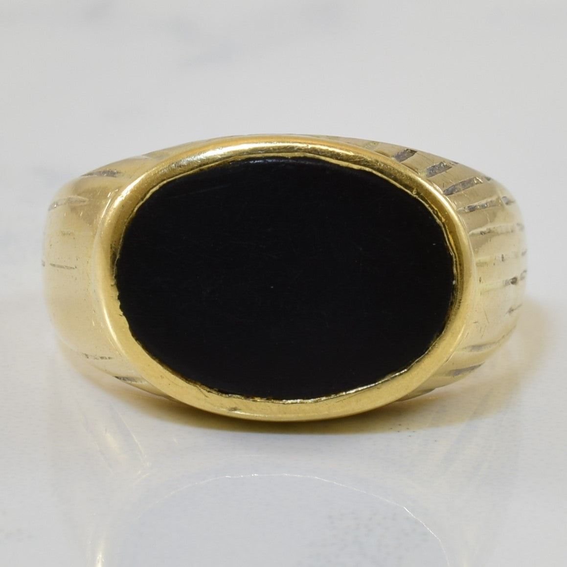 Textured Bezel Set Onyx Ring | 4.00ct | SZ 8 |