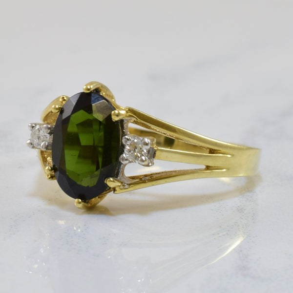 Green Tourmaline & Diamond Three Stone Ring | 1.40ct, 0.06ctw | SZ 6 |