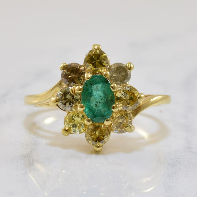 Emerald & Gradient Yellow Diamond Cocktail Ring | 0.80ctw, 0.40ct | SZ 7 |