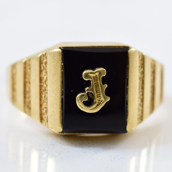 Onyx Initial 'J' Cabochon Ring | 1.52ct | SZ 8.25 |