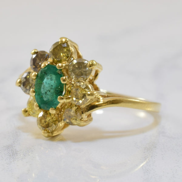 Emerald & Gradient Yellow Diamond Cocktail Ring | 0.80ctw, 0.40ct | SZ 7 |