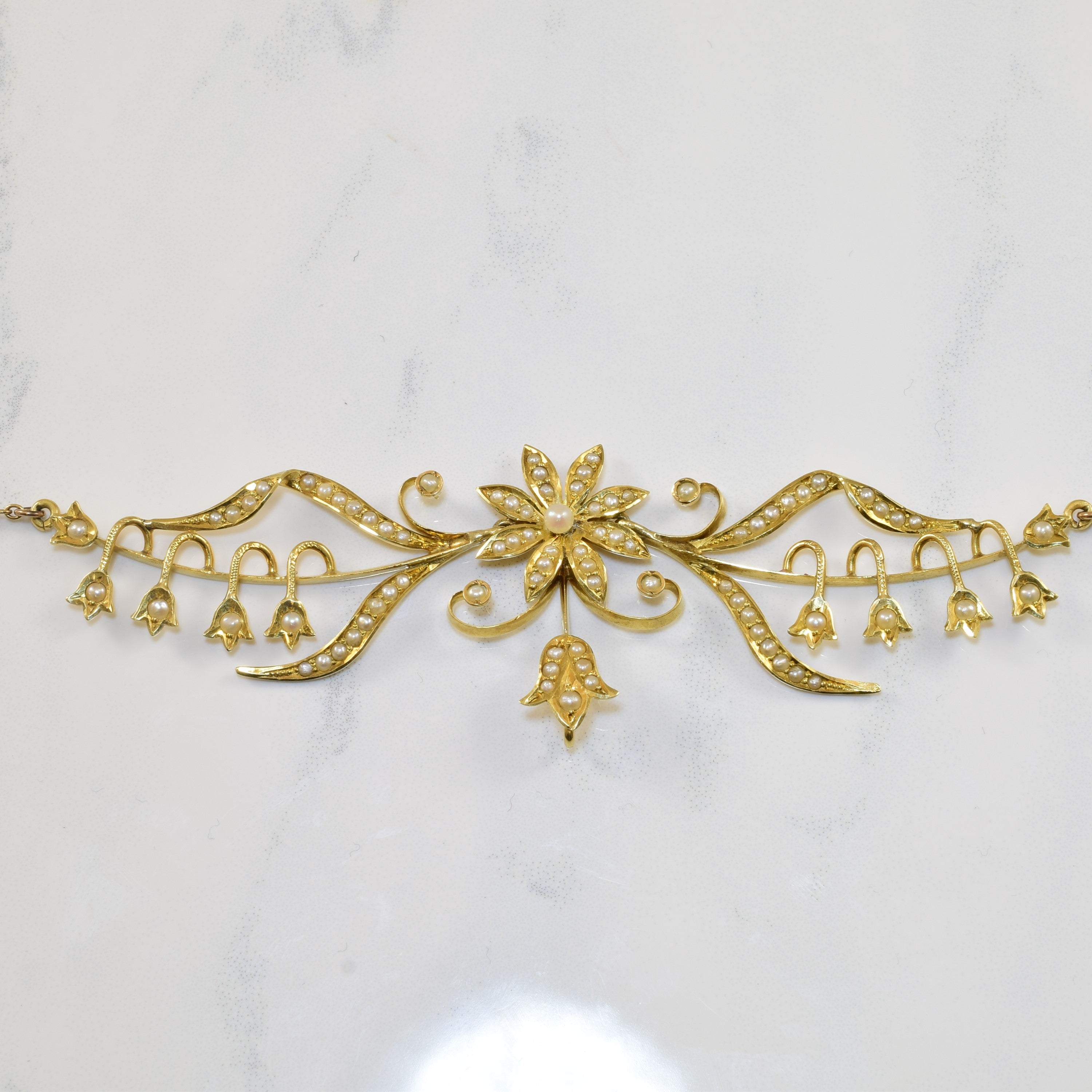 Seed Pearl Flower Filigree Necklace | 1.50ctw | 18" |