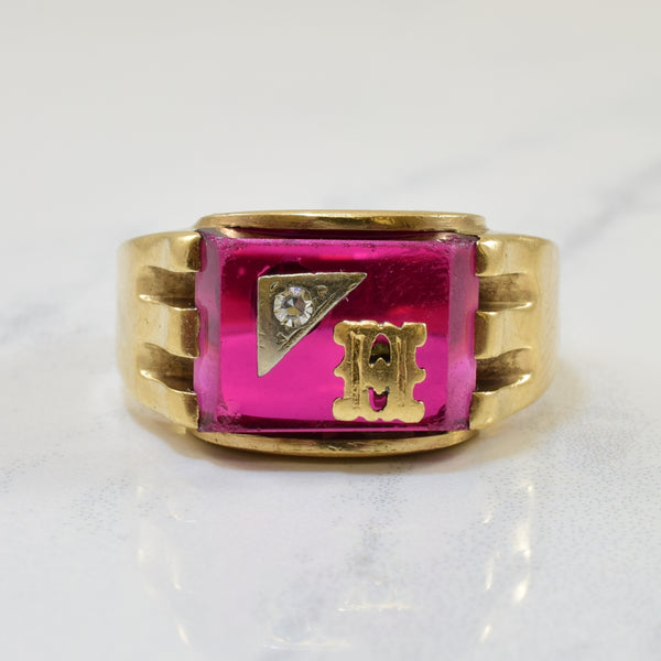 H' Initial Synthetic Ruby & Diamond Signet Ring | 7.50ct, 0.02ct | SZ 10 |