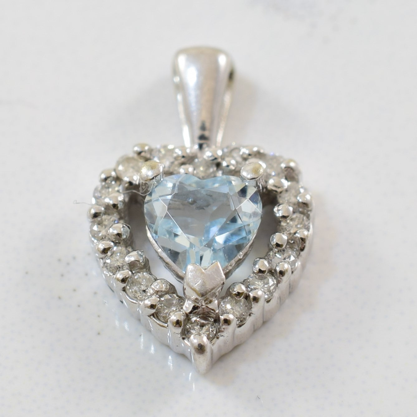 Aquamarine & Diamond Halo Heart Pendant | 0.04ctw, 0.24ct |