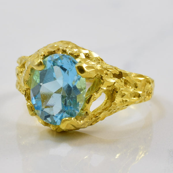 Textured Oval Blue Topaz Cocktail Ring | 3.30ct | SZ 8 |
