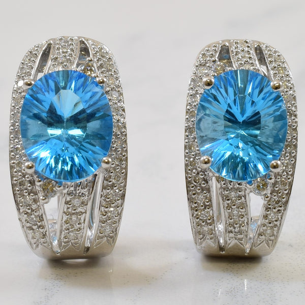 Blue Topaz & Diamond Clip Earrings | 5.50ctw, 0.25ctw |