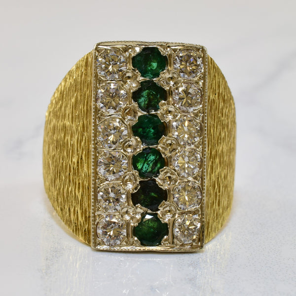 Heavy Emerald & Diamond Vertical Bar Ring | 1.80ctw, 0.90ctw | SZ 9.75 |