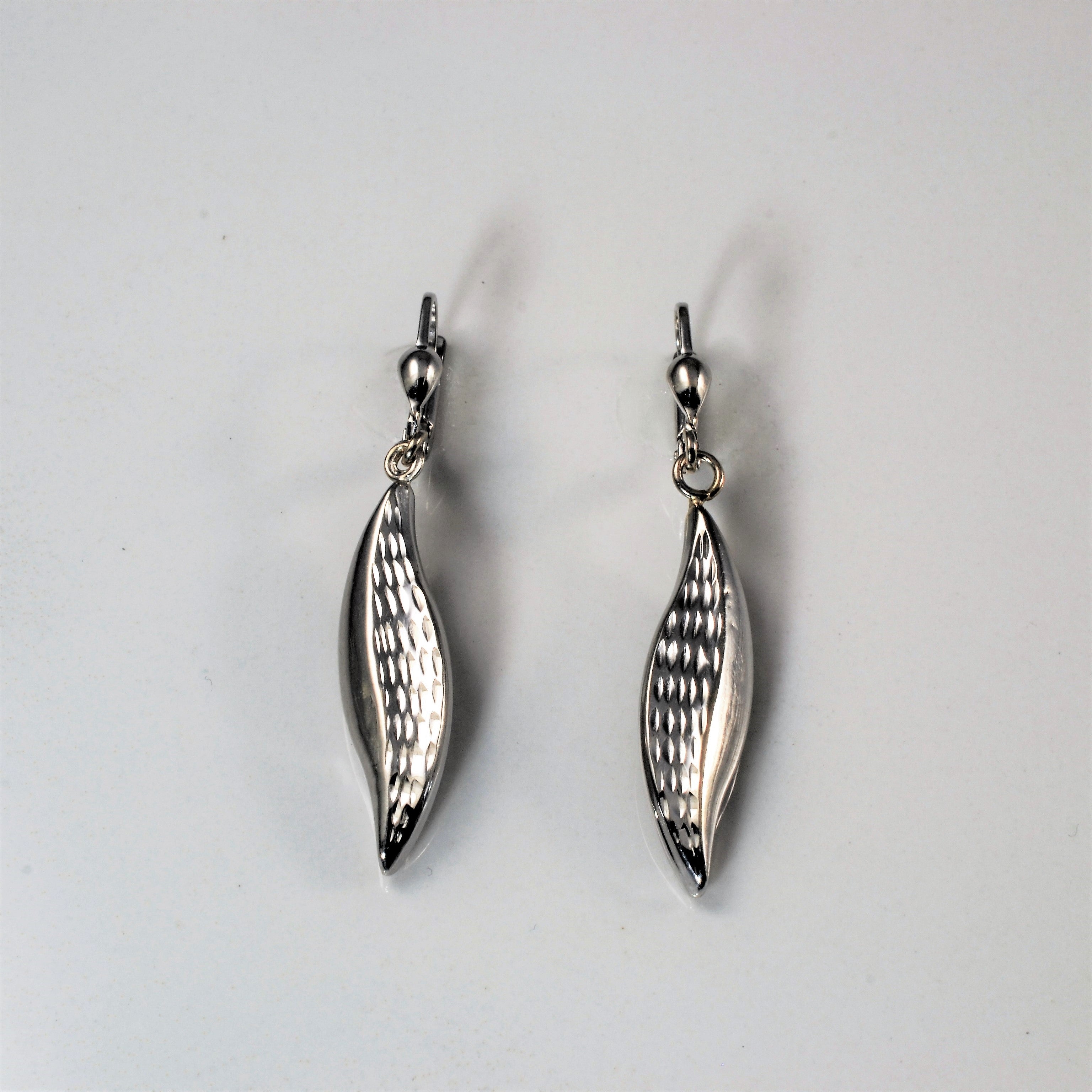 Textured White Gold Drop Earrings |