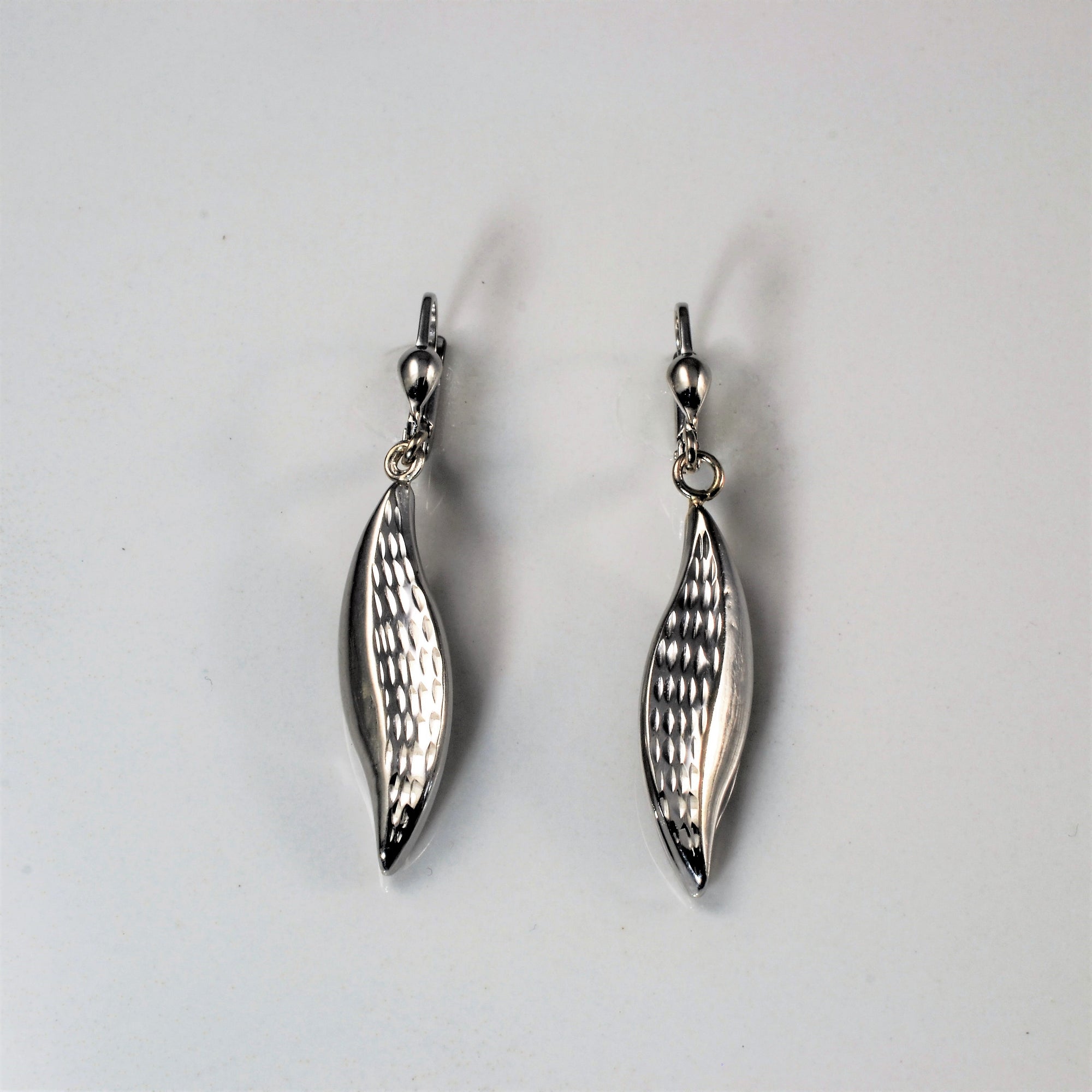 Textured White Gold Drop Earrings |