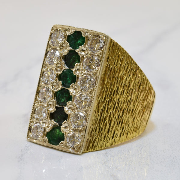 Heavy Emerald & Diamond Vertical Bar Ring | 1.80ctw, 0.90ctw | SZ 9.75 |