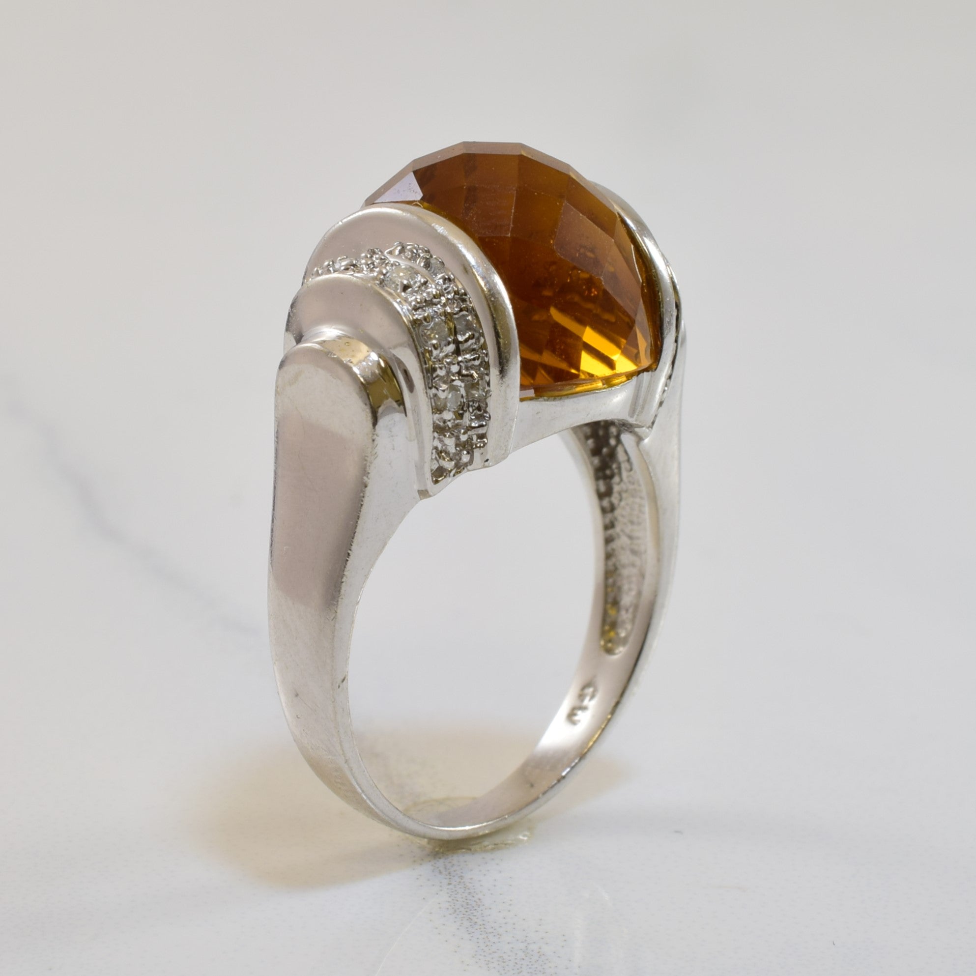 Citrine & Diamond Cocktail Ring | 7.50ct, 0.10ctw | SZ 7 |