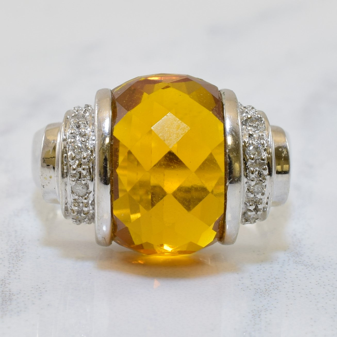 Citrine & Diamond Cocktail Ring | 7.50ct, 0.10ctw | SZ 7 |