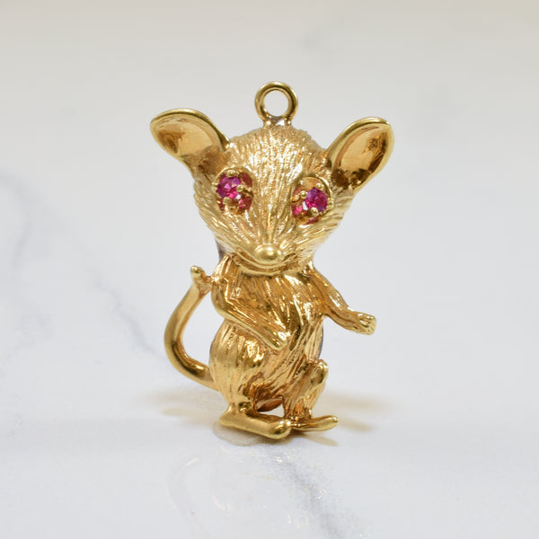 Synthetic Ruby Eyed Mouse Pendant | 0.07ctw |